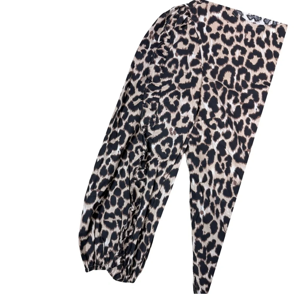 J. Crew Women's Leopard Print Long Ruffle Puff Sleeves Blouse Relaxed Fit NWT - Picture 3 of 9